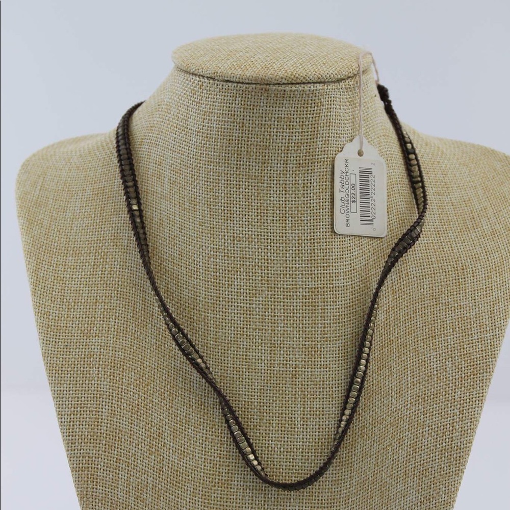 Brown Leather and Gold Necklace